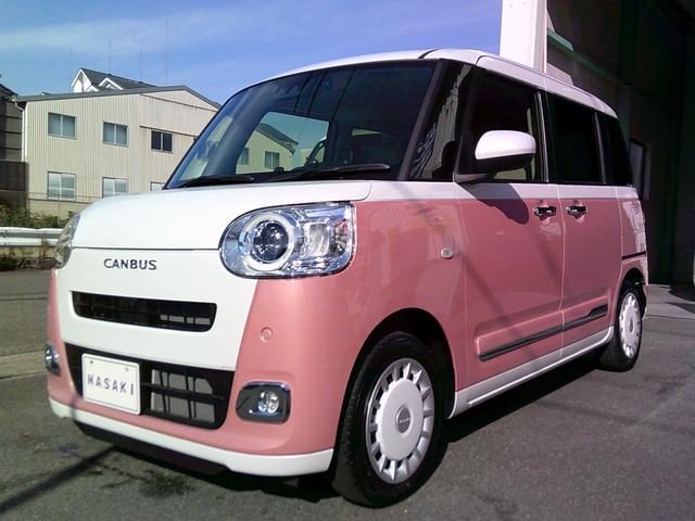 ムーヴキャンバス ストライプスＧ　スマートアシスト　純正ナビ　ＴＶ／ＣＤ／ＤＶＤ　ＵＳＢ／ブルートゥース　パノラミックビューモニター　ドライブレコーダー　シートヒーター　スマートキー　ＬＥＤライト　オートライト　新車保証継承（4枚目）