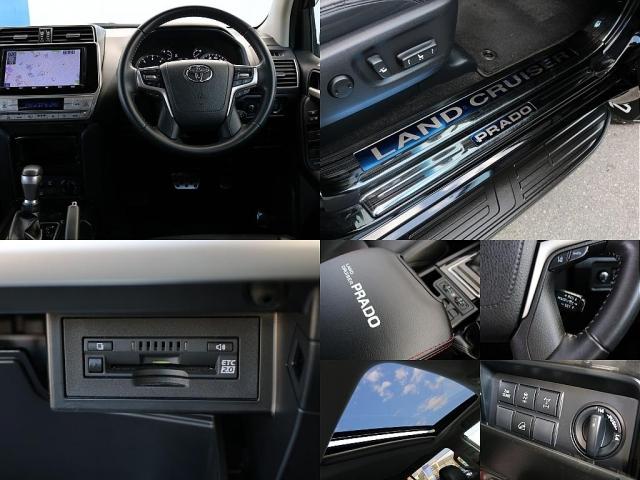 ランドクルーザープラド TX Lパッケージ・ブラックエディション ディーゼル車5人乗り サンルーフ ETC2.0 専用スカッフプレート TRDマッドガード FLEXオリジナル2インチリフトアップコイル ヨコハマジオランダーX-ATタイヤ ブラックエディション(16枚目)