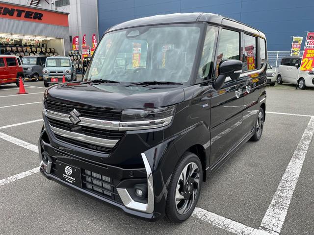 スペーシアカスタム ハイブリッドXSターボ 届出済未使用車 スマートキー プッシュスタート スズキセーフティサポート スリムサーキュレーター LEDヘッドライト&フォグ 両側パワースライドドア 15インチアルミホイル 電動パーキングブレーキ(9枚目)