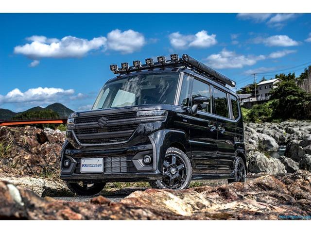 スペーシアカスタム ハイブリッドＸＳ　全方位カメラ付き９インチメモリーナビ車　ＢＫスタイルコンプリートカー　メッキ部一式ラプター塗装　ＴＯＹＯタイヤ　ＭＫ５６ブラック　１５インチホイール　ルーフラック　ＩＰＦワークランプ　サイドオーニング（62枚目）