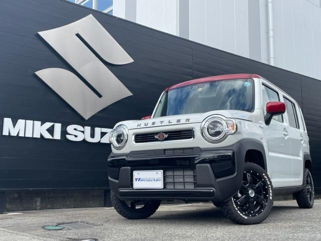 ハスラー G 三木スズキオリジナル赤×白2トーン 1インチリフトアップ MK56ブラックホイール TOYOオープンカントリー 前後バンパーブラック塗装 ロアガーニッシュブラック塗装 復刻版エンブレム(2枚目)