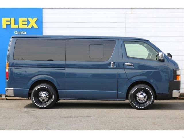 ハイエースバン スーパーGL ダークプライムII RENOCA角目 フェイスチェンジ 前後メッキラッピング アルルブルーオールペイント ディーン クロスカントリー 16インチアルミ ナスカーホワイトレタータイヤ クラシック LEDテールランプ ETC(9枚目)