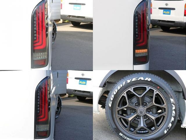 ハイエースバン ロングDX T-FORCEスポイラー FLEX Delfinoオーバーフェンダー バルベロスタイリングヘックス 17インチ ナスカーホワイトレタータイヤ プレステージ type2 LEDテールランプ シートカバー(7枚目)