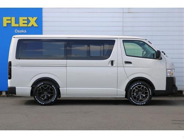 ハイエースバン ロングDX T-FORCEスポイラー FLEX Delfinoオーバーフェンダー バルベロスタイリングヘックス 17インチ ナスカーホワイトレタータイヤ プレステージ type2 LEDテールランプ シートカバー(11枚目)