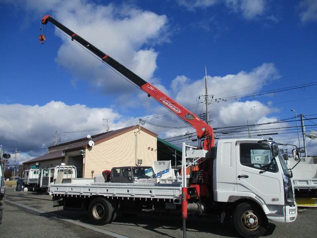 ファイター ２．３トン　２．９３トン吊り　古河ユニック　４段クレーン　フックイン　６速ＭＴ　荷寸５１０／２１０／２０　ベッド　坂道発進補助装置　左電格ミラー　荷台塗装　メッキパーツ　作業灯　タイヤ灯　アウトリガー　４トンベース　４トン車　４トン平　平　平車　ＭＴ（23枚目）