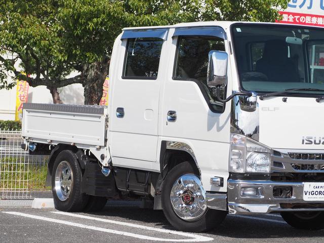 エルフトラック Wキャブフルフラットロー 4WD 最積1500kg メッキパーツ アオリ縞板 後輪Wタイヤ ハンドル/シートカバ- ETC ドラレコ サイドマーカー キーレス 荷台内寸207cm×161cm×36cm(5枚目)