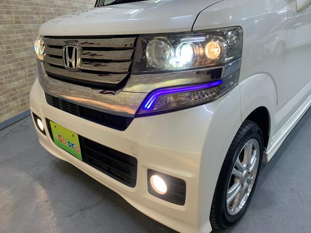 N-BOXカスタム G・Lパッケージ プッシュスタートエンジン クラリオンCDオーディオ ETC 左側パワースライドドア 純正HIDヘッドライト ステアリングスイッチ オートライト フロントフォグランプ マット・バイザー(31枚目)