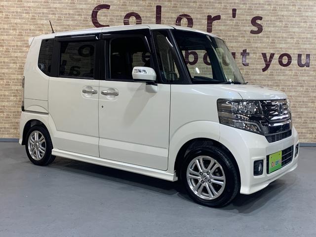 N-BOXカスタム G・Lパッケージ プッシュスタートエンジン クラリオンCDオーディオ ETC 左側パワースライドドア 純正HIDヘッドライト ステアリングスイッチ オートライト フロントフォグランプ マット・バイザー(38枚目)