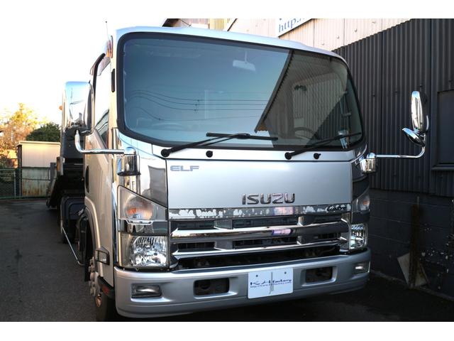 エルフトラック ＳＥカスタム　３ｔ　積載車　新車　ワンオーナー　メッキパネル　サイド煽りレス　丸環フック埋め込み　フロント廻り純正メッキパーツ（3枚目）