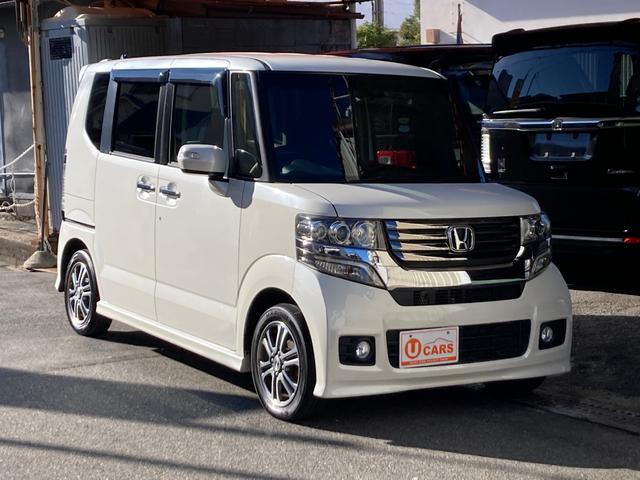 N-BOXカスタム G SSパッケージ 1年保証付き カーナビ バックカメラ ETC 両側電動パワースライドドア 禁煙車 ステアリングリモコン フルセグTV視聴 Bluetooth音楽 DVD再生 CD再生 純正アルミホイール スマートキー(2枚目)