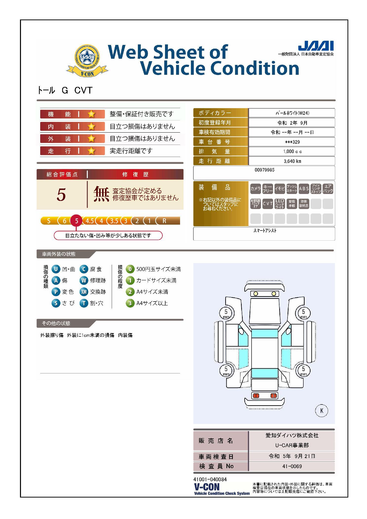 車両状態評価書