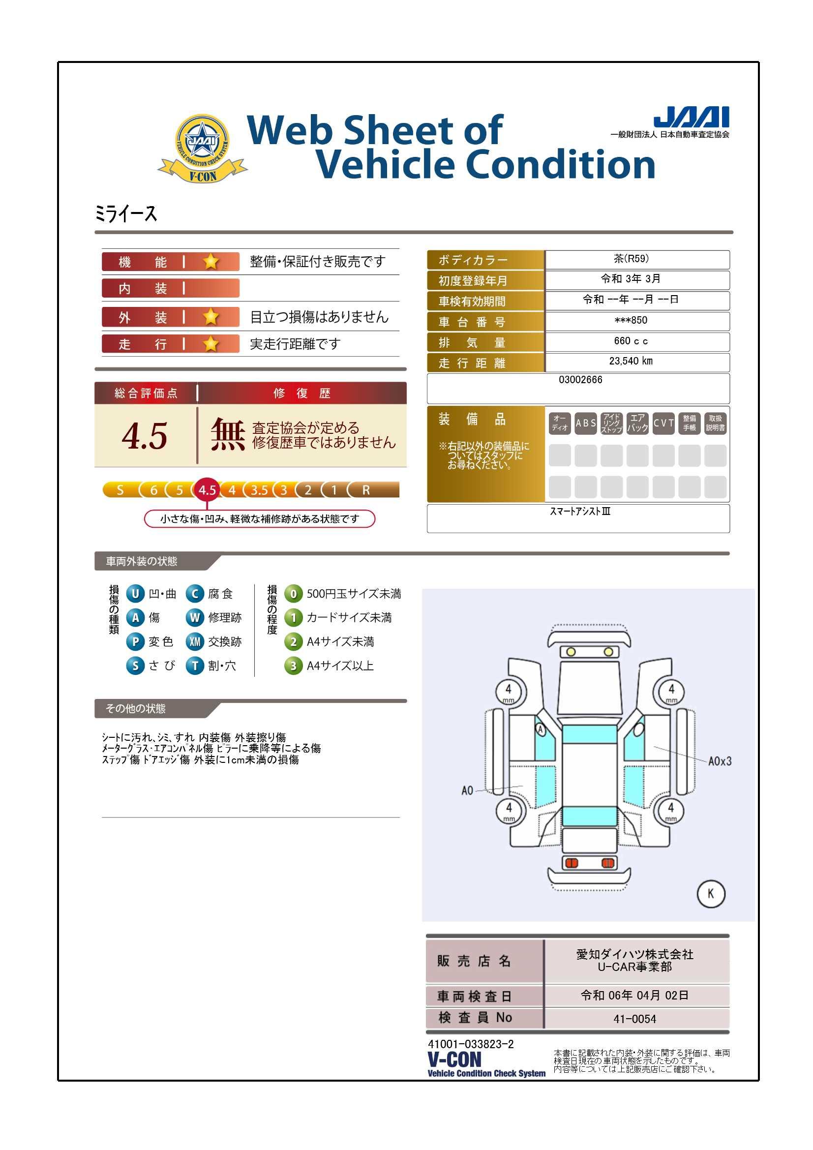 車両状態評価書