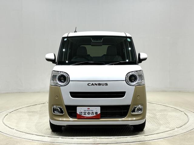 ムーヴキャンバス ストライプスＧターボ　全車速追従機能付ＡＣＣ　純正ナビ装着用アップグレードパック　運転席・助手席シートヒーター　両側電動スライドドア　電動パーキングブレーキ　オートブレーキホールド機能　３６０°スーパーＵＶ＆ＩＲカットガラス　キーフリーシステム（6枚目）