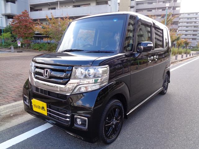 N-BOXカスタム G SSブラックスタイルパッケージ 社外HDDナビ/Bluetooth/フルセグ/バックカメラ/CD録音/DVD再生/社外シートカバー/プッシュスタートボタン/スマートキー/HID/ブラック14インチアルミホイル/両側電動スライドドア(2枚目)