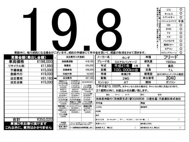 Ｇ　エアロ　Ｌパッケージ　運転席エアバッグ　Ｒカメラ　パワーステアリング　ＤＶＤ再生　キーレス　ＨＤＤナビ　オートライト　ＥＴＣ　ワンセグＴＶ　オートエアコン　スマートキー　パワーウィンドウ　３列シート　ＡＢＳ　Ｗエアバック(4枚目)