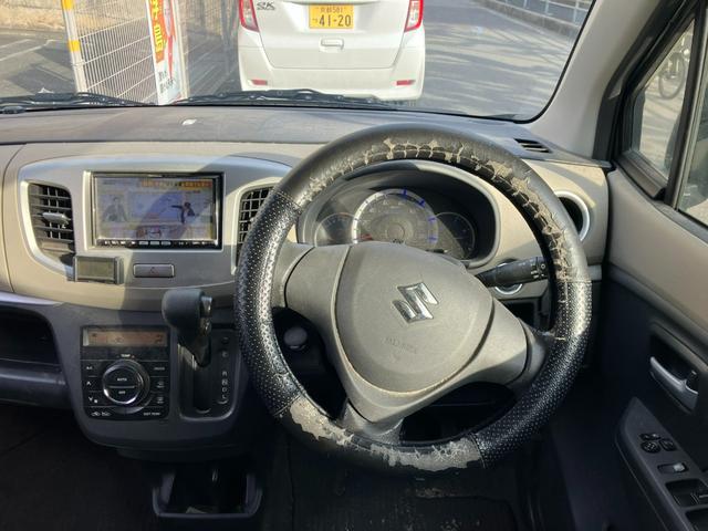 ワゴンR FXリミテッド タイミングチェーン 社外ナビ・フルセグTV・Bluetooth プッシュスタート スマートキー HIDヘッドライト 純正14インチアルミ オートライト ウインカー付電動格納ミラー オートエアコン(10枚目)