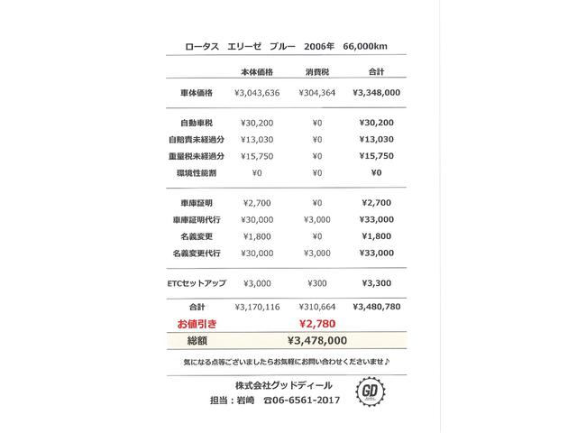 エリーゼ ベースグレード　５ＭＴ車　ＢＩＬＳＹＥＩＮ車高調　純正Ｆ１６・Ｒ１７インチアルミホイール（ブラック塗装）レッドブレーキキャリパー　バックカメラ　リアフォグランプ　ブラックソフトトップ　ドライブレコーダー（4枚目）