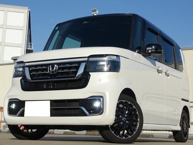 Ｎ－ＢＯＸカスタム 現行ターボコーディネートスタイル白黒ツートンホンダセンシング　９インチＴＶナビ・パールホワイト＆ブラックルーツ・シートヒーター付フルレザー調シート・両側電動スライド・シートバックテーブル・レザーステアリング・バックカメラ・オートクルーズ・ドラコ・ＬＥＤフォグ（3枚目）