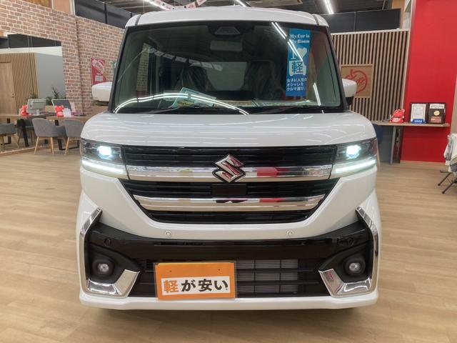 スペーシアカスタム ハイブリッドXSターボ 届出済未使用車 ターボ車 セーフティサポート 衝突被害軽減ブレーキ 誤発進抑制 追従クルコン 両側パワースライドドア LEDヘッドライト LEDフォグ シートヒーター 革巻きステアリング パドルシフト(2枚目)