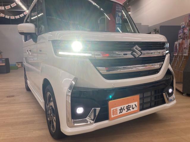 スペーシアカスタム ハイブリッドXSターボ 届出済未使用車 ターボ車 セーフティサポート 衝突被害軽減ブレーキ 誤発進抑制 追従クルコン 両側パワースライドドア LEDヘッドライト LEDフォグ シートヒーター 革巻きステアリング パドルシフト(3枚目)