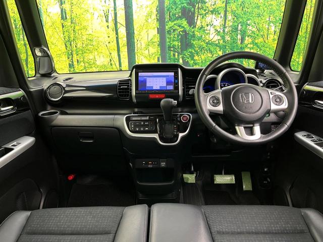 N-BOXカスタム G・ターボLパッケージ 禁煙車 シティブレーキアクティブシステム 純正ナビ バックカメラ 両側電動スライドドア ETC ハーフレザーシート HIDライト 横滑り防止装置 オートライト オートエアコン スマートキー(2枚目)