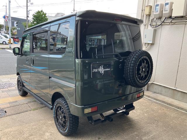 エブリイワゴン ＰＺターボスペシャル　４ＷＤ　リフトアップ　背面タイヤ　両側電動スライドドア　レーダーブレーキサポート　１５インチアルミ　プラスラインエアロ　社外テール　社外８インチナビフルセグＴＶ　バックモニター　　ＨＩＤライト（10枚目）