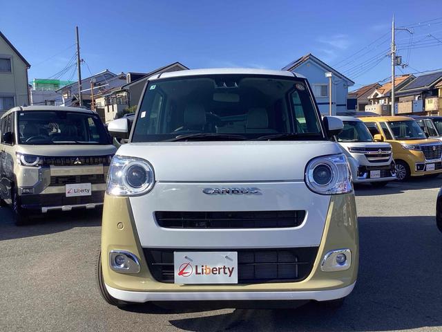 ムーヴキャンバス ストライプスＧ　全周囲カメラ　両側電動スライドドア　ナビ　ＴＶ　クリアランスソナー　衝突被害軽減システム　オートライト　スマートキー　アイドリングストップ　電動格納ミラー　シートヒーター　ベンチシート　ＣＶＴ　ＥＳＣ（14枚目）