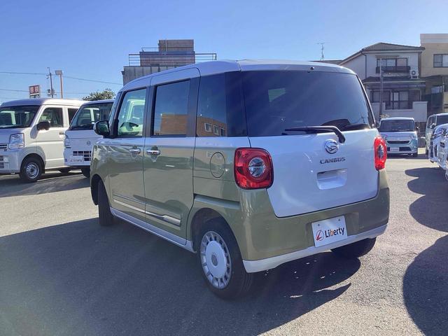 ムーヴキャンバス ストライプスＧ　全周囲カメラ　両側電動スライドドア　ナビ　ＴＶ　クリアランスソナー　衝突被害軽減システム　オートライト　スマートキー　アイドリングストップ　電動格納ミラー　シートヒーター　ベンチシート　ＣＶＴ　ＥＳＣ（19枚目）