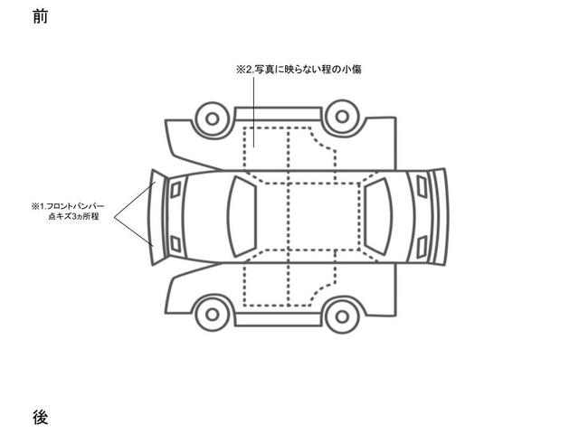 車両状態の展開図です。キズの程度などはこちらをご参考ください。※あくまでも目安です。実車とはキズの状態や数が異なる場合もございますので詳しい車両状態はお問合せ下さい。