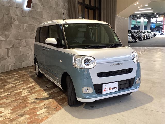 ムーヴキャンバス ストライプスＧ　バックカメラ　両側電動スライドドア　ナビ　ＴＶ　クリアランスソナー　衝突被害軽減システム　オートライト　スマートキー　アイドリングストップ　電動格納ミラー　シートヒーター　ベンチシート　ＣＶＴ　ＥＳＣ（3枚目）