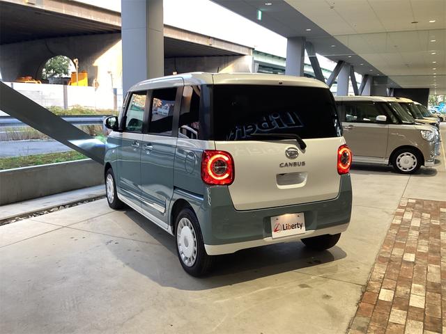 ムーヴキャンバス ストライプスＧ　バックカメラ　両側電動スライドドア　ナビ　ＴＶ　クリアランスソナー　衝突被害軽減システム　オートライト　スマートキー　アイドリングストップ　電動格納ミラー　シートヒーター　ベンチシート　ＣＶＴ　ＥＳＣ（7枚目）