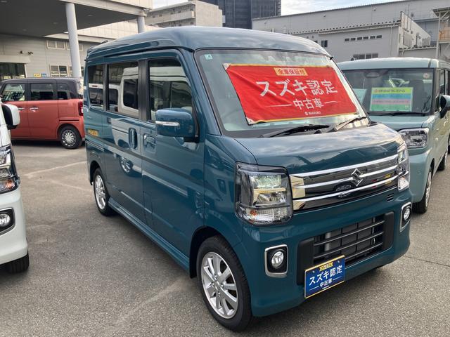 エブリイワゴン ＰＺターボ　ハイルーフ　６型　ＣＶＴ　ＬＥＤヘッドランプ　デュアルカメラブレーキ｜後席左側ワンアクションパワースライド｜１４インチアルミホイール｜本革巻きステアリングホイール｜リモート格納式ドアミラー｜運転席シートヒーター｜（5枚目）