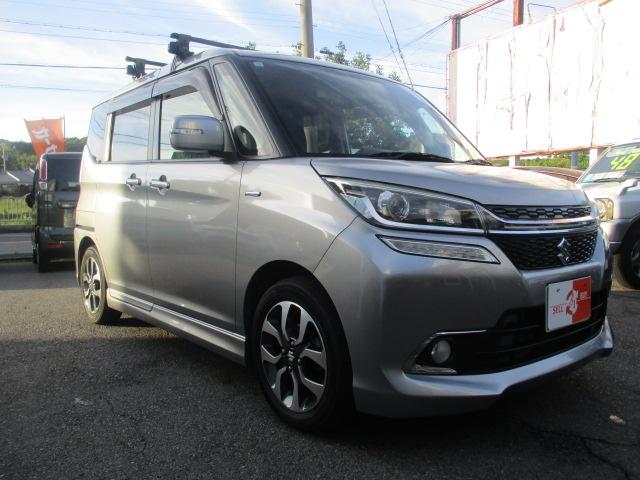 ソリオバンディット ハイブリッドＭＶ　ハイブリッドＭＶ（５名）ワンオーナー禁煙車　社外ナビ　フルセグＴＶ　ＥＴＣ　ＬＥＤライト　スマートキー　左リヤ電動スライドドア　純正アルミホイール　シートヒーター　ルーフキャリア付き（2枚目）