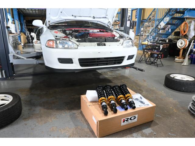 シビック ＳｉＲ　ＶＴＥＣ　Ｂ１６Ａ　５ＭＴ　２名公認　新品ＲＧ車高調　エンケイ１５インチＡＷ　３点式ロールケージ　ＬＳＤ　無限ヘッドカバー　零１０００チャンバー　全面ラジエター　フジツボエキマニ　５ＺＩＧＥＮマフラー（16枚目）