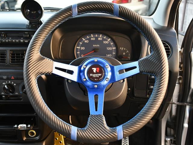 ミラ Ｌ　５ＭＴ　ＷｉｒｕｓＷｉｎレーシングマフラー　フルタップ車高調　社外１５インチアルミ　タイヤ残溝７分山　タワーバー　牽引フック　ディープコーンステアリング　社外シフトノブ　社外タコメーター　ＥＴＣ（35枚目）