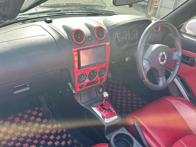 コペン アクティブトップ 車検2年付 電動オープン レッド革シート 両席シートヒーター 社外アルミホイール ETC DVD CD ブラックレザー ツインドリンクホルダー(16枚目)