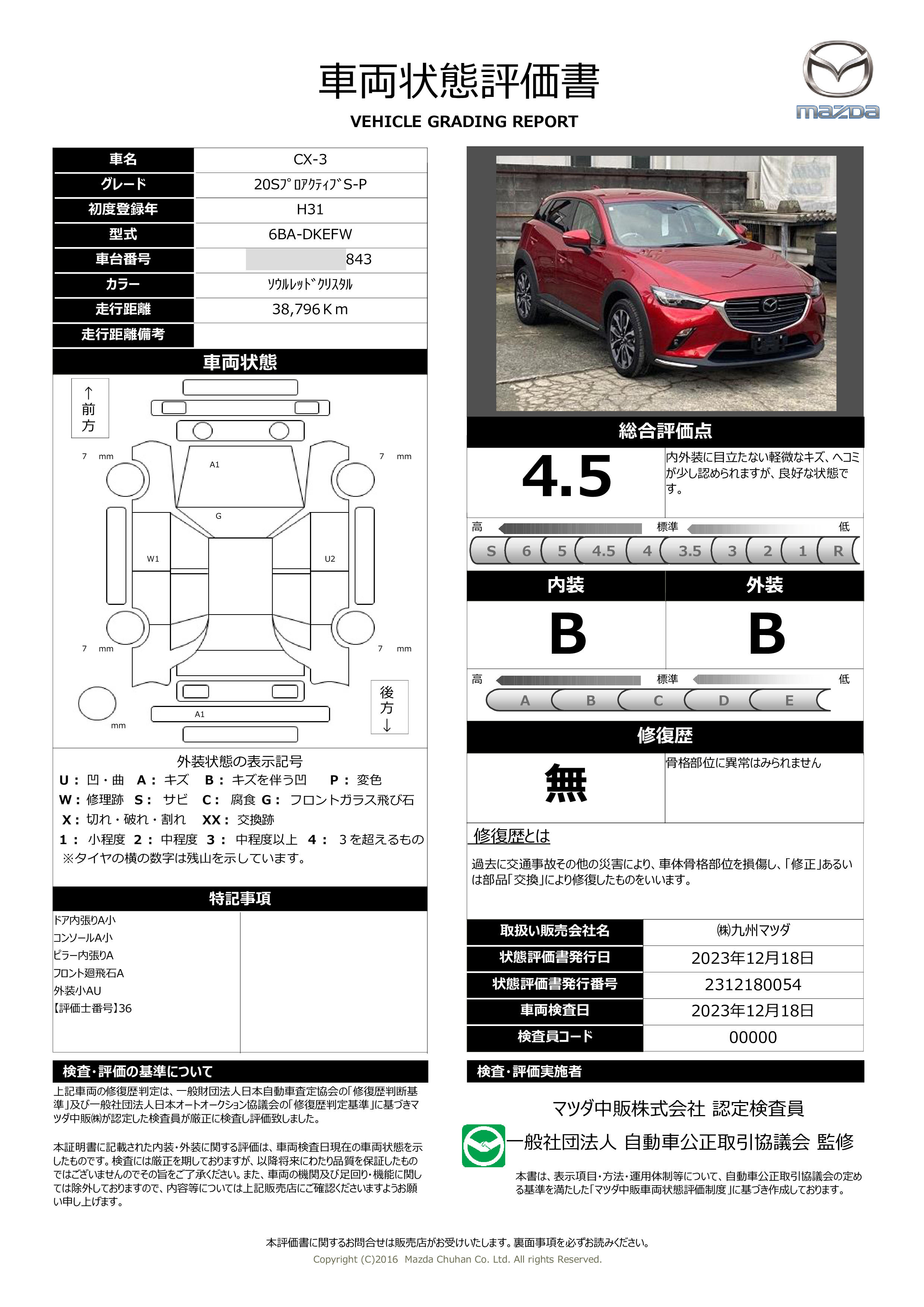 車両状態評価書