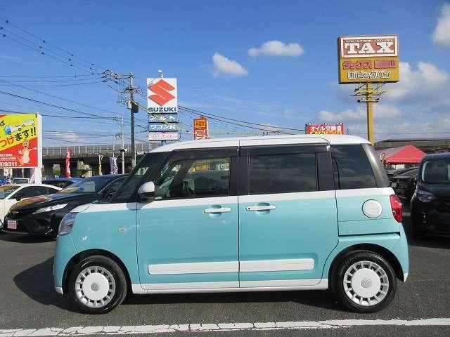 ムーヴキャンバス ストライプスＧ　リラックススタイル　走行距離５．３００キロ　禁煙車　全国走行無制限保証　衝突被害軽減ブレーキ　両側パワースライドドア　シートヒーター　純正ドライブレコーダー　純正９型モニター／ＢｌｕｅｔｏｏｔＢカメラ（3枚目）