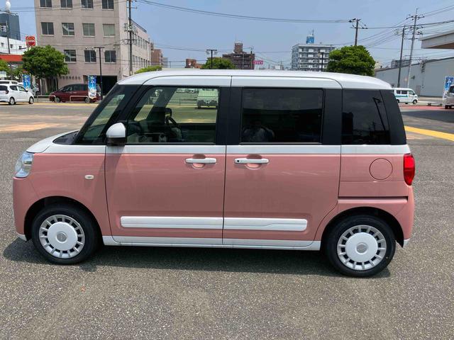 ムーヴキャンバス ストライプスＧ　追突軽減ブレーキ　車線逸脱警告　ＬＥＤライト　オートライト　スマートキー　キーレスエントリー　ベンチシート　シートヒータ　全周囲モニター　点検記録簿（4枚目）