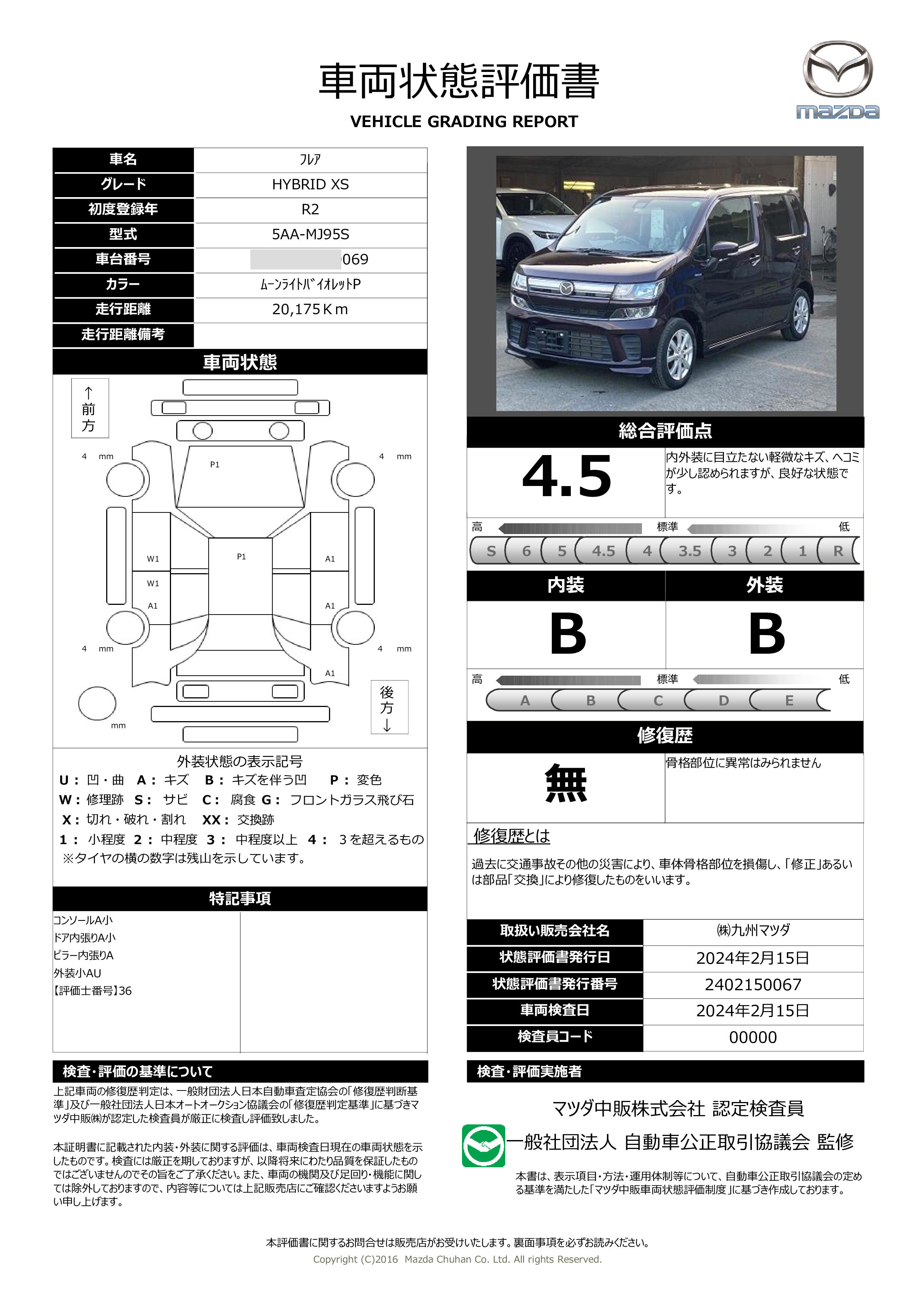 車両状態評価書