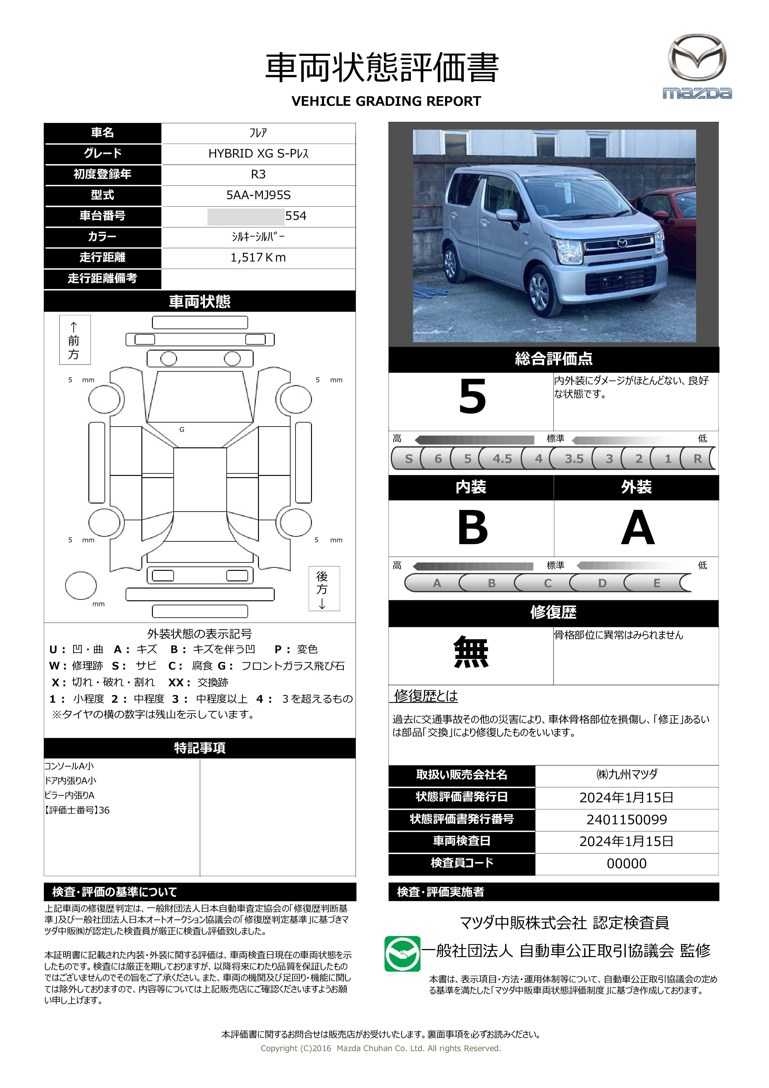 車両状態評価書