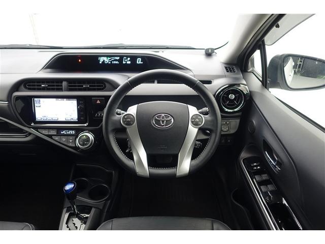 アクア Ｇブラックソフトレザーセレクション　セキュリティー　ＴＶナビ　ＥＣＯモード　ＬＥＤヘッドライト　Ｓキー　整備記録簿　Ｗエアバッグ　ＥＳＣ　ＤＶＤ再生可能　キーレス　バックカメラ　ＡＢＳ　オートクルーズコントロール　ＥＴＣ　メモリーナビ（4枚目）