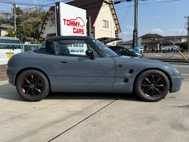 カプチーノ ベースグレード　ＮＩＳＭＯステルスグレー全塗装／新品アルミ＆新品タイヤ／ターボ／車検令和１０年１月まで／ライトスモーク加工ヘッドライト＆テールレンズ／５ＭＴ／オープンＴＯＰ／エアコン／レザーシート／（7枚目）