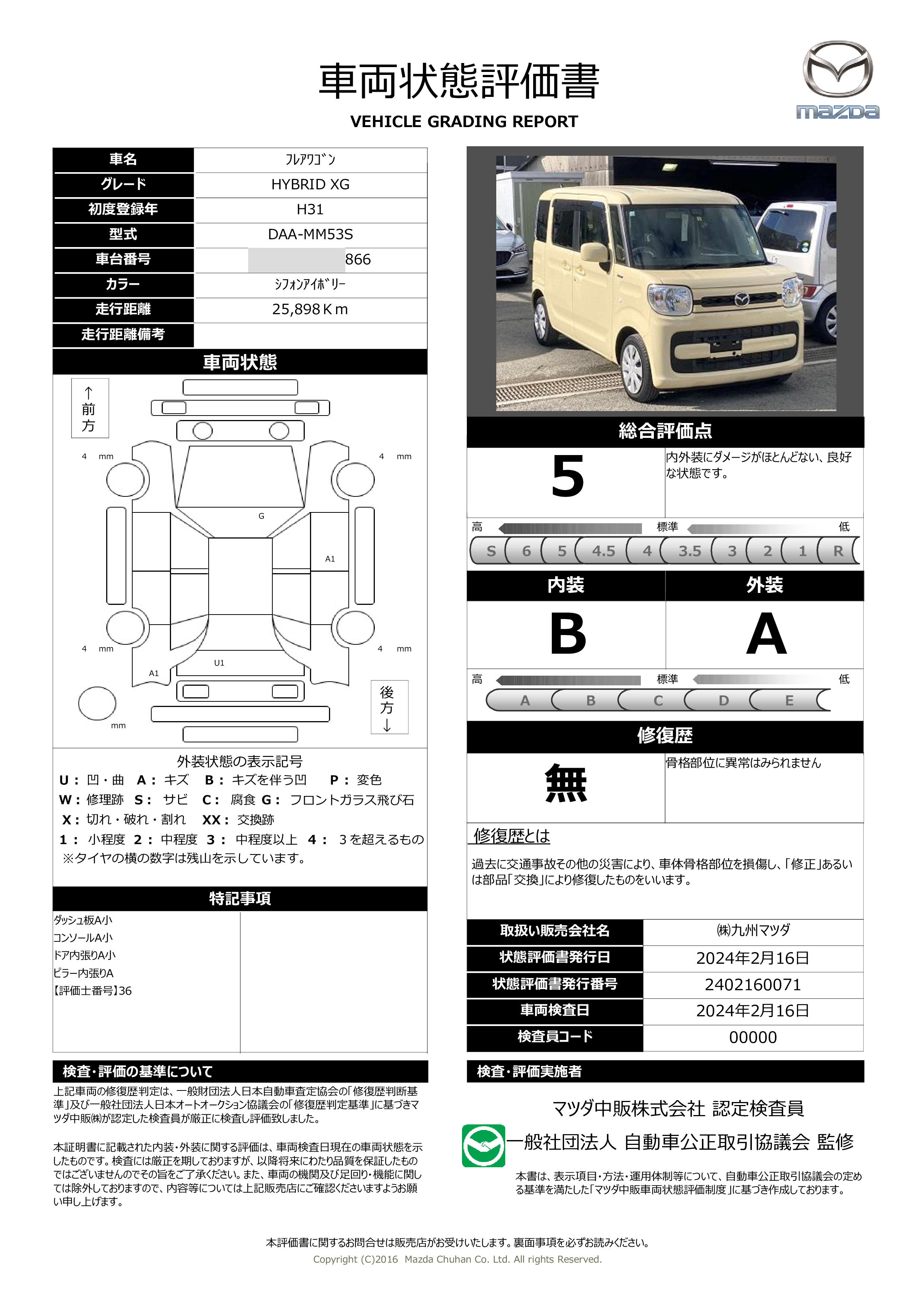 車両状態評価書