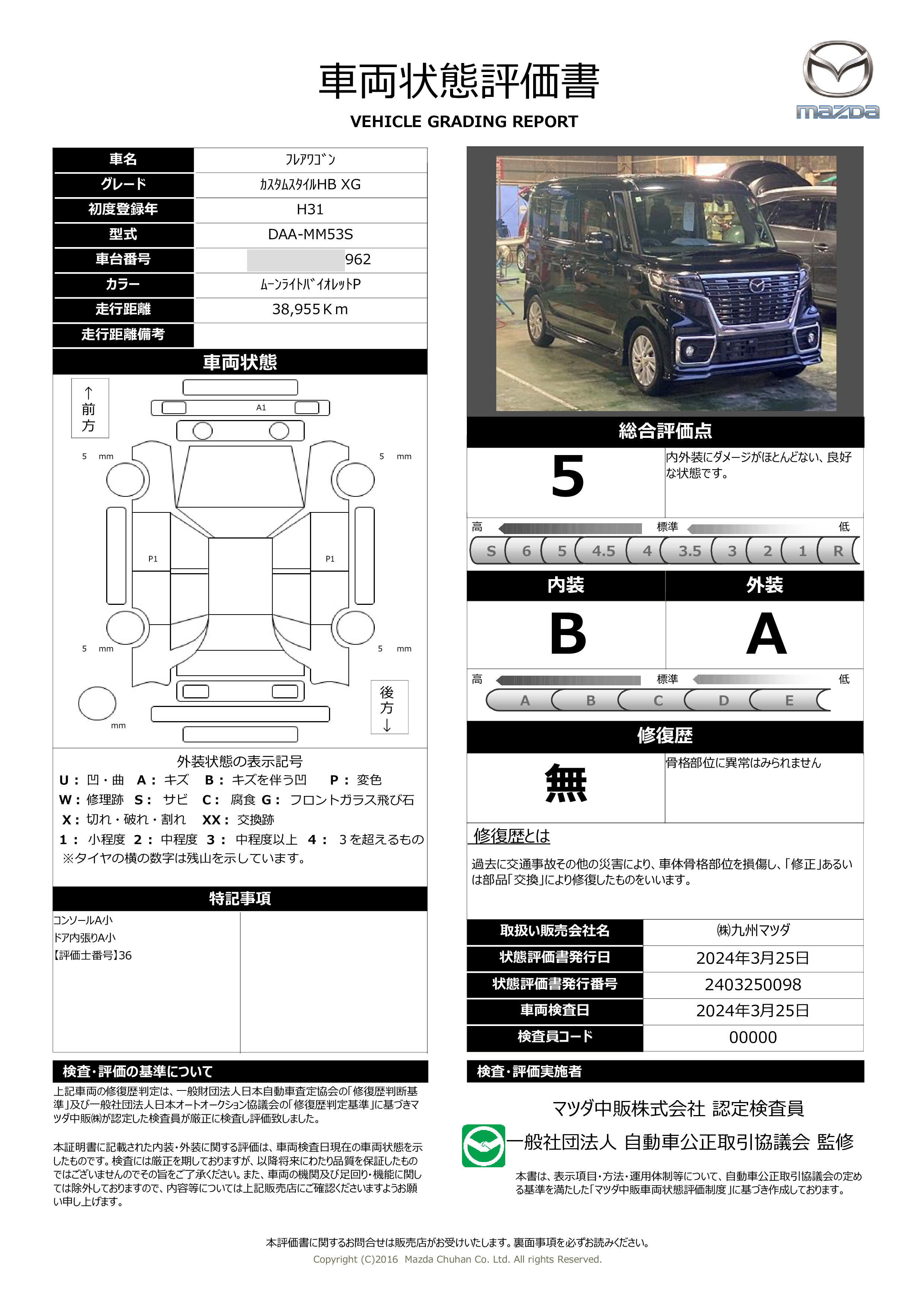 車両状態評価書