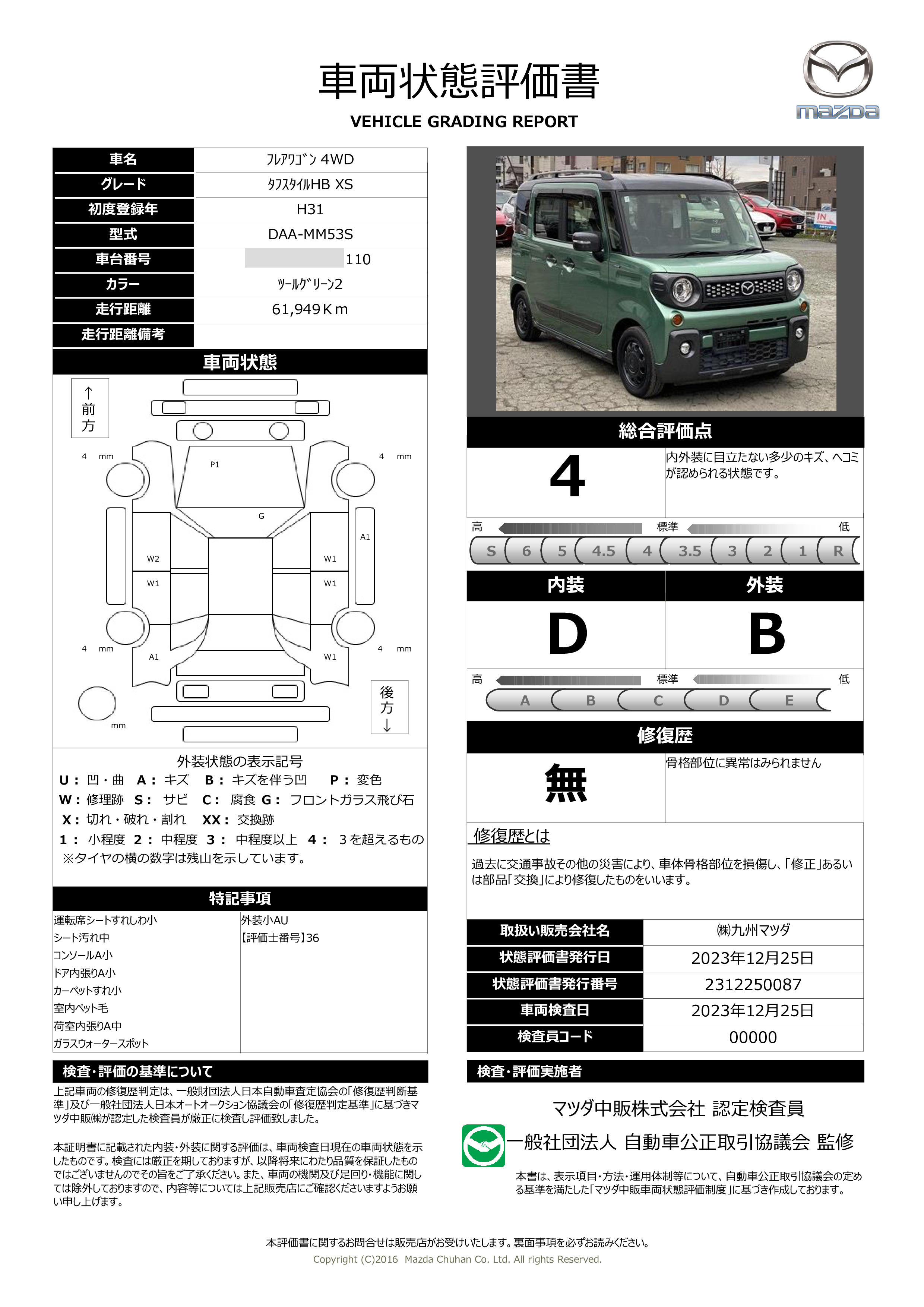 車両状態評価書