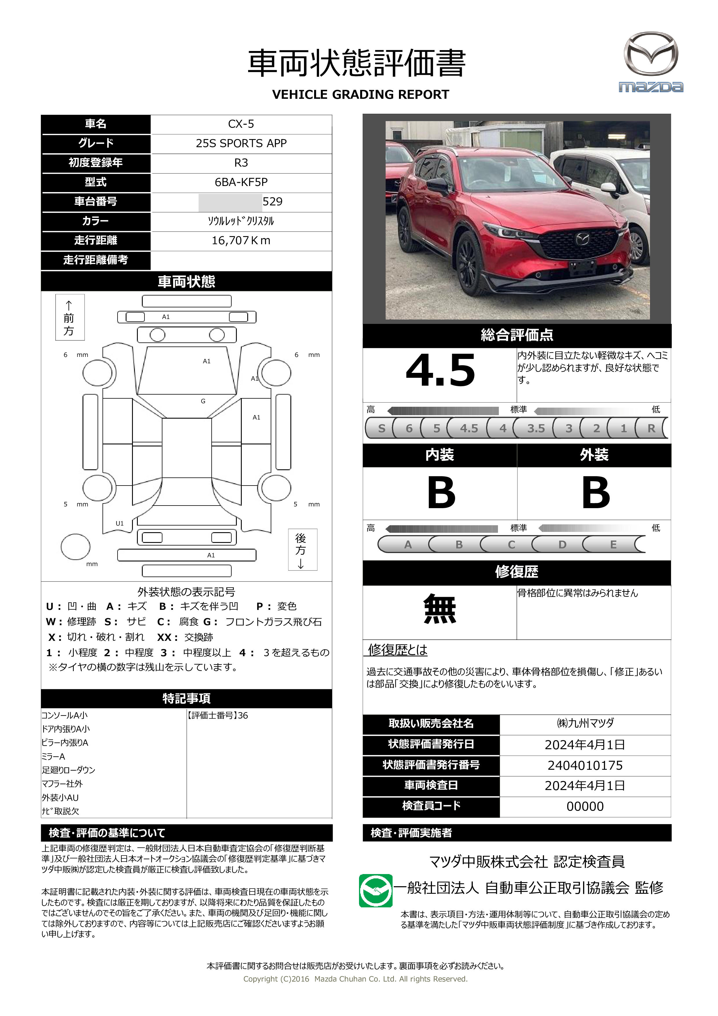 車両状態評価書