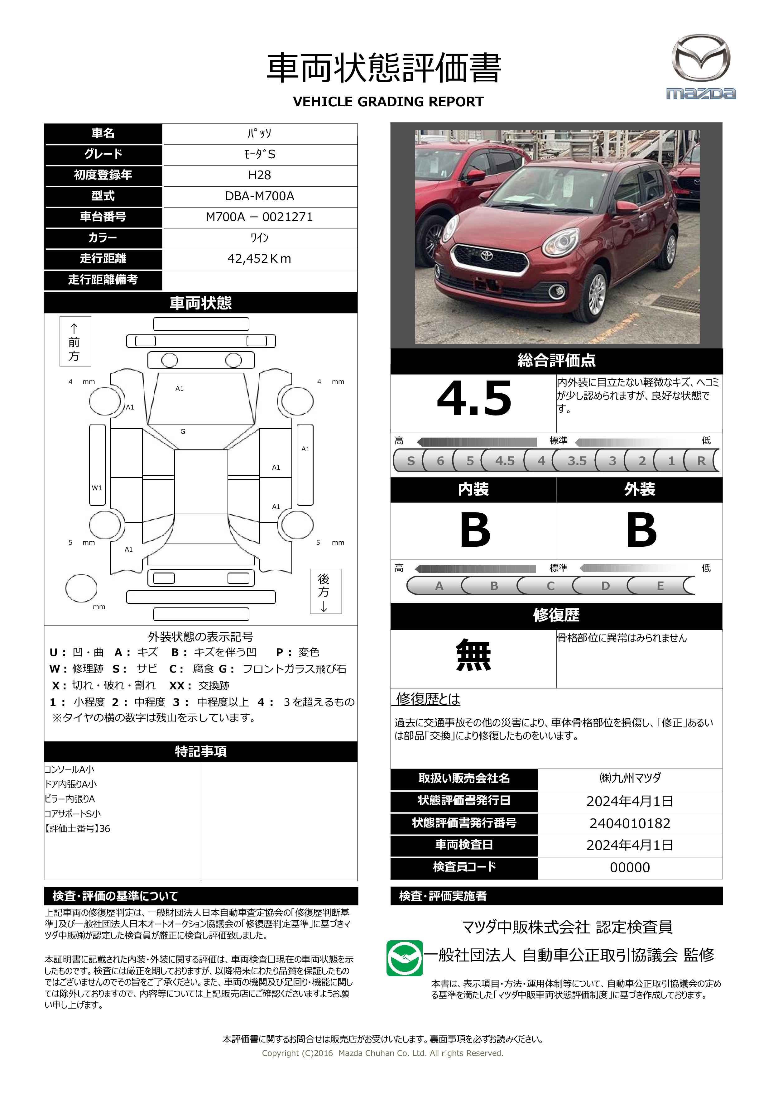 車両状態評価書