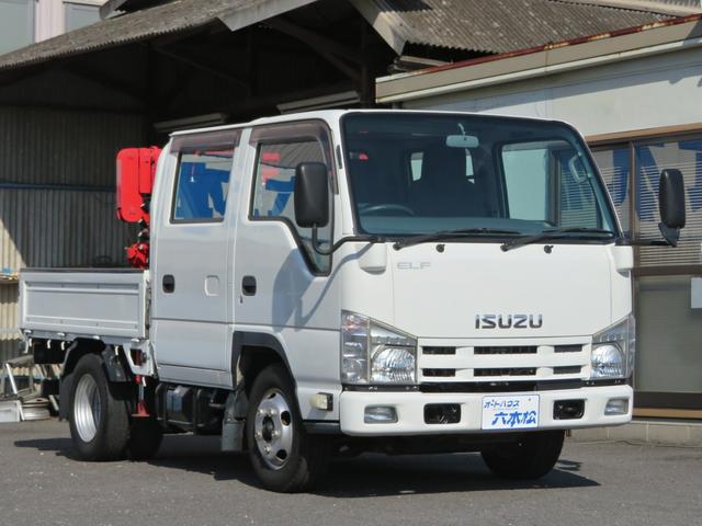 エルフトラック Ｗキャブフルフラットロー　ユニック３段簡易クレーン付　３．０ディーゼルエンジン　フロア５速ミッション　積載量１８００ｋｇ　運転席エアバック　エアコン　パワステ　前席パワーウインドウ（2枚目）
