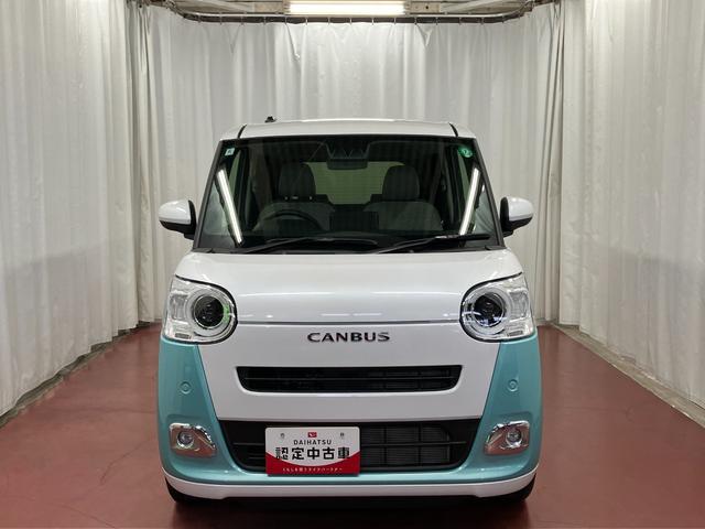 ムーヴキャンバス ストライプスＧ　届出済未使用車　元展示車　衝突被害軽減システム　アイドリングストップ　禁煙　電動格納式ドアミラー　ＬＥＤヘッドランプ　イモビライザー　車線逸脱警告　シートヒーター　スマートキー　オートライト（3枚目）